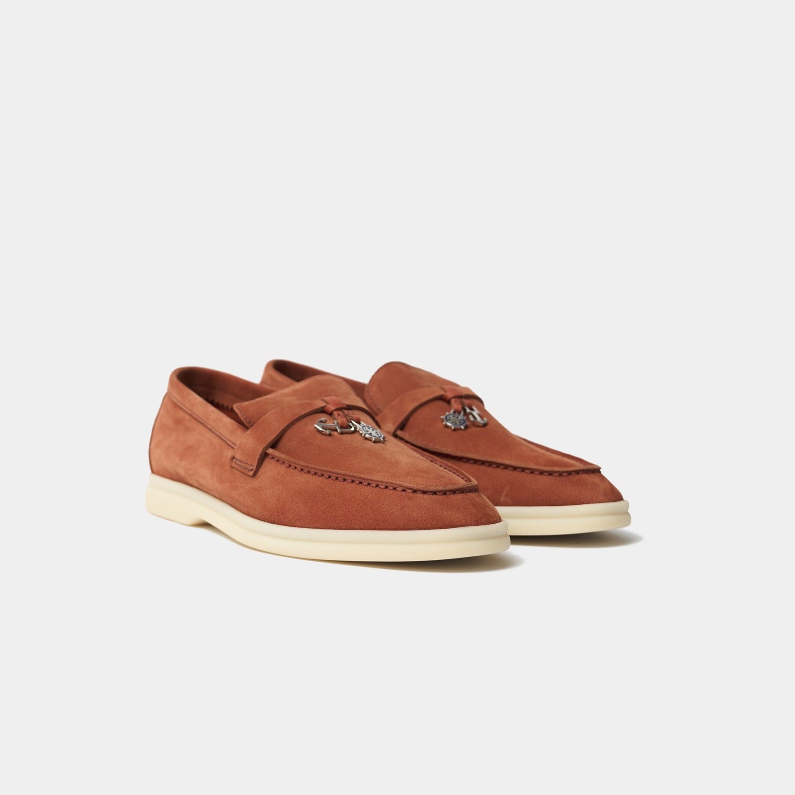 Loro Piana Summer Nautical Charms Walk Orange Loafers