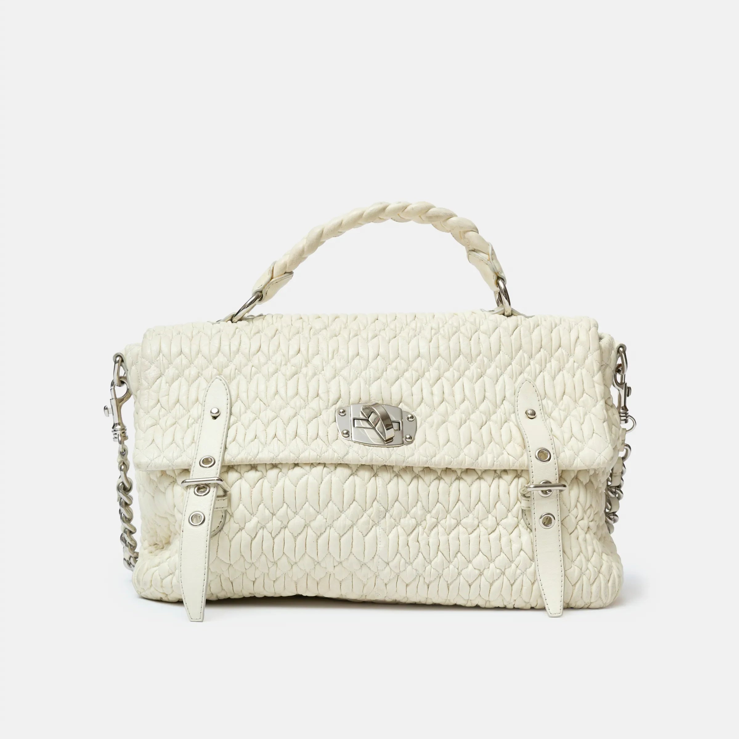 Miu Miu Matelassé Top Handle Bag White Leather PHW