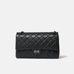 Chanel 2.55 Medium Black Aged Calfskin Black and Silver-Tone Metal