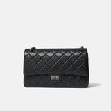 Chanel 2.55 Medium Black Aged Calfskin Black and Silver-Tone Metal