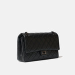Chanel 2.55 Medium Black Aged Calfskin Black and Silver-Tone Metal