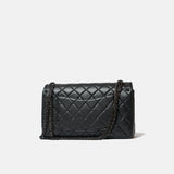 Chanel 2.55 Medium Black Aged Calfskin Black and Silver-Tone Metal