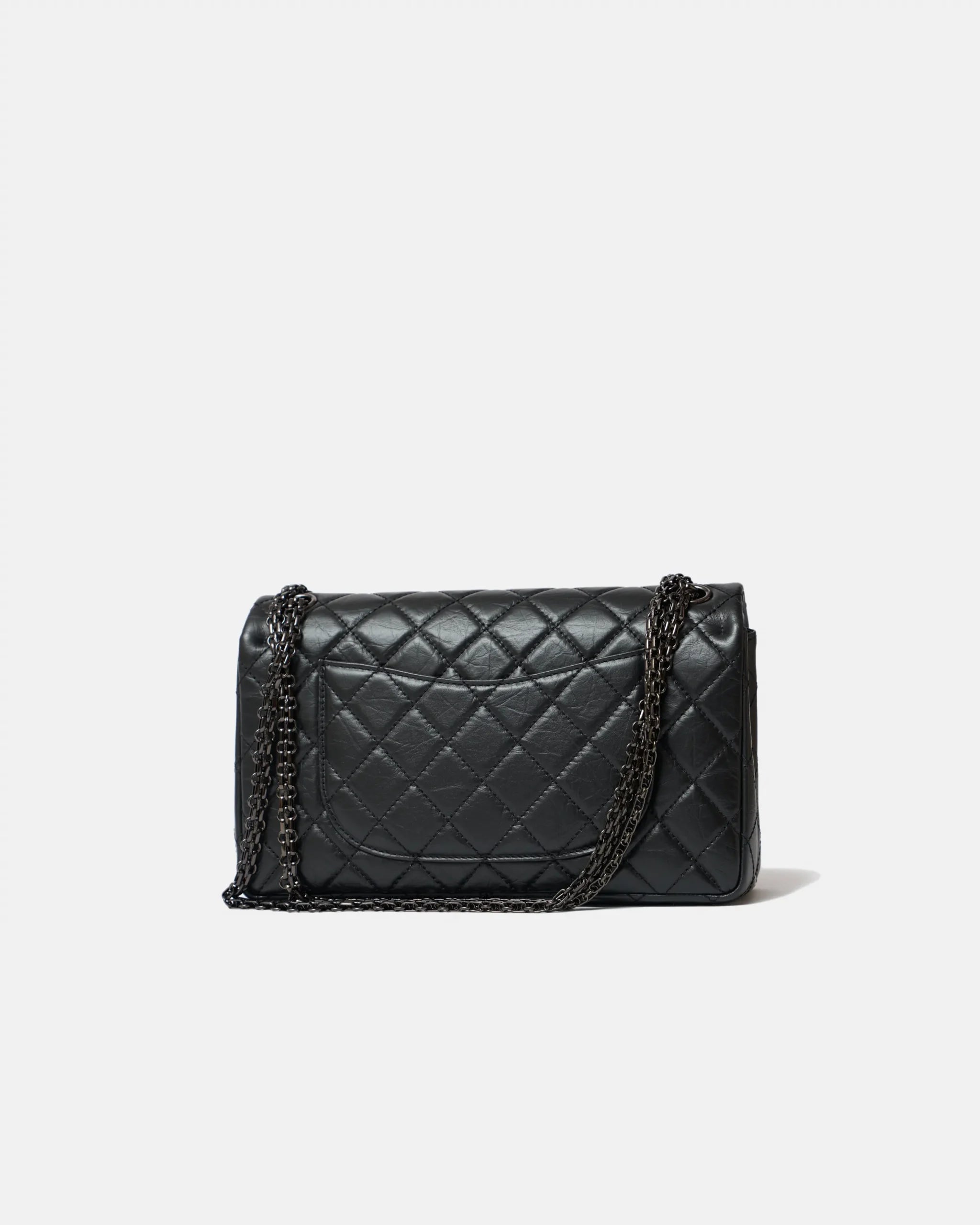 Chanel 2.55 Medium Black Aged Calfskin Black and Silver-Tone Metal