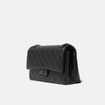 Chanel 2.55 Medium Black Aged Calfskin Black and Silver-Tone Metal