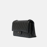 Chanel 2.55 Medium Black Aged Calfskin Black and Silver-Tone Metal