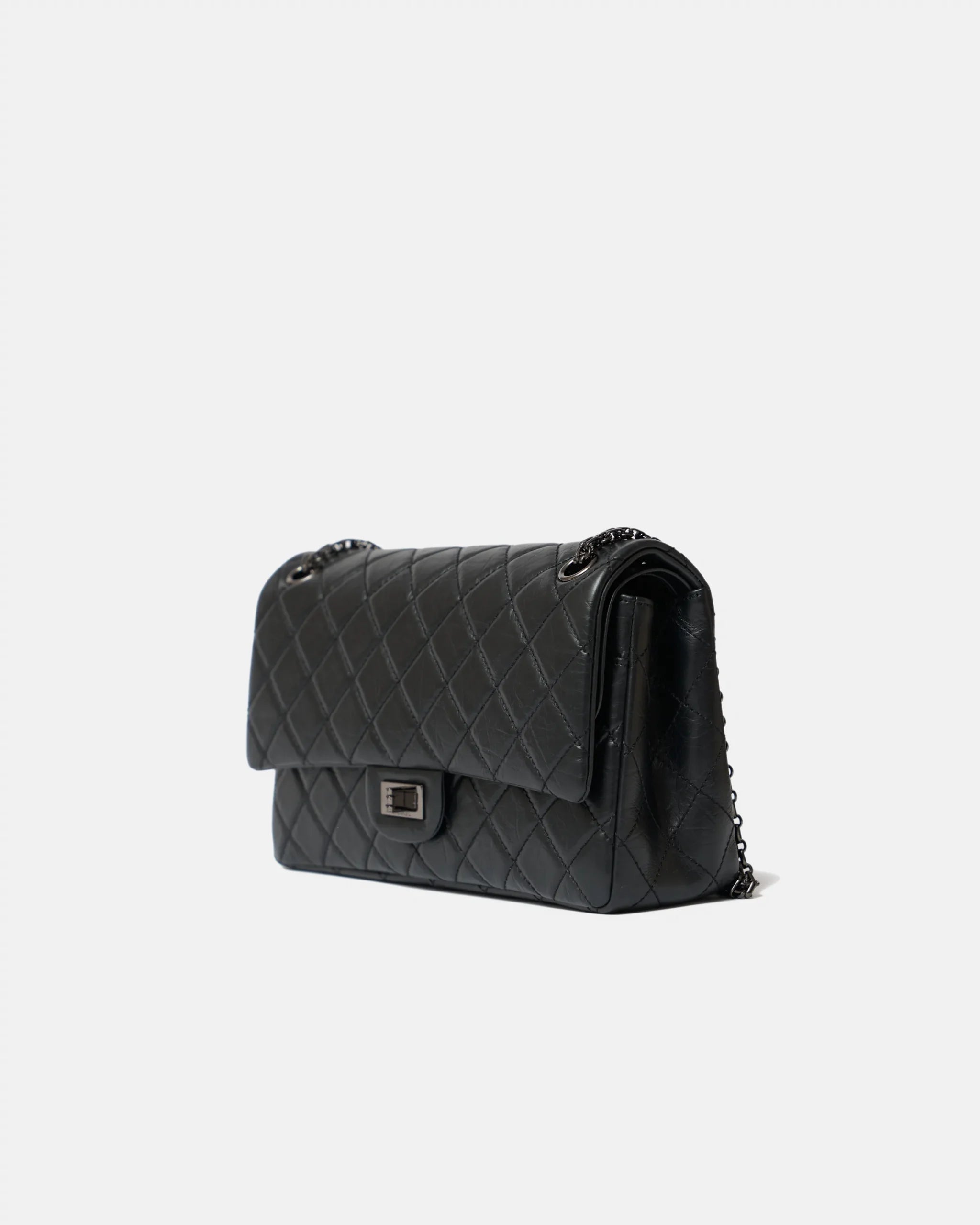 Chanel 2.55 Medium Black Aged Calfskin Black and Silver-Tone Metal
