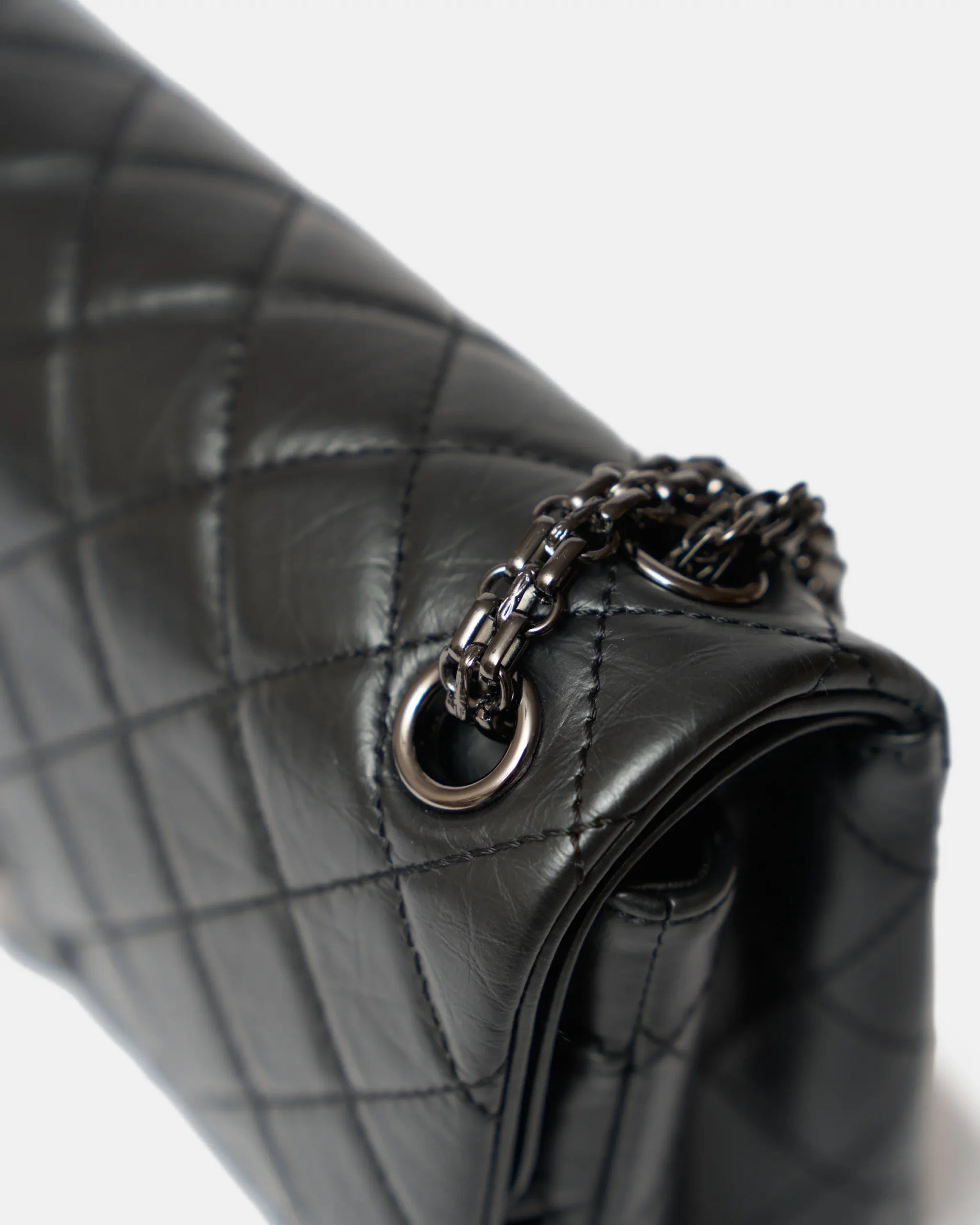 Chanel 2.55 Medium Black Aged Calfskin Black and Silver-Tone Metal