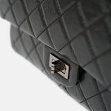 Chanel 2.55 Medium Black Aged Calfskin Black and Silver-Tone Metal