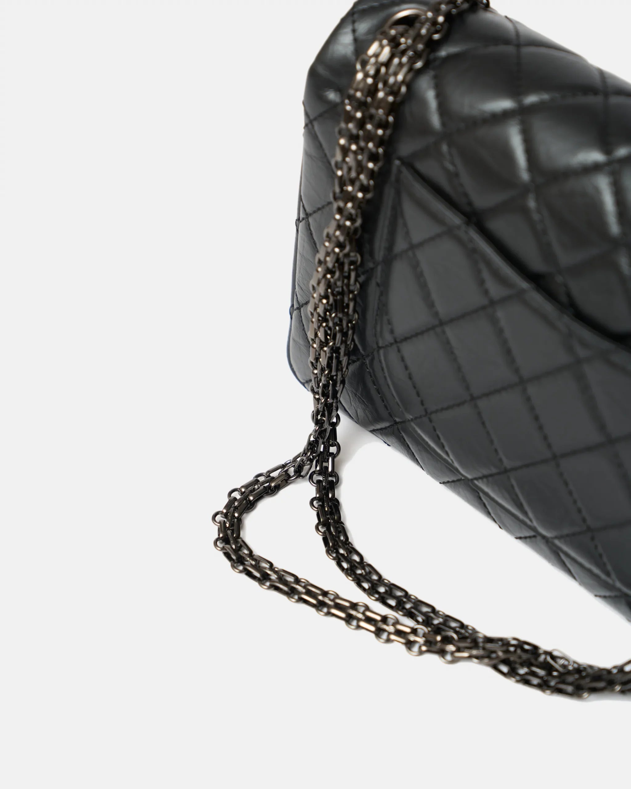 Chanel 2.55 Medium Black Aged Calfskin Black and Silver-Tone Metal