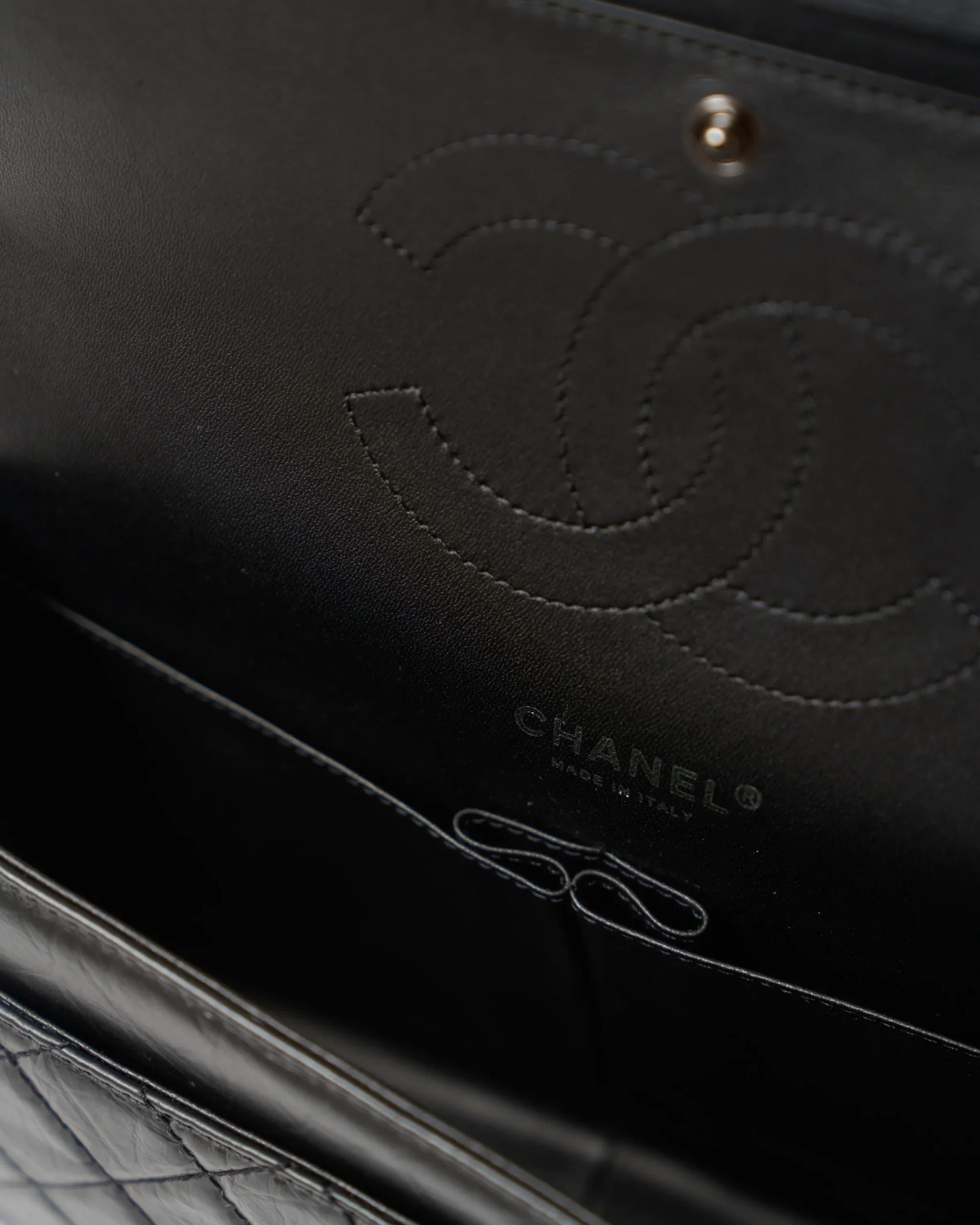 Chanel 2.55 Medium Black Aged Calfskin Black and Silver-Tone Metal
