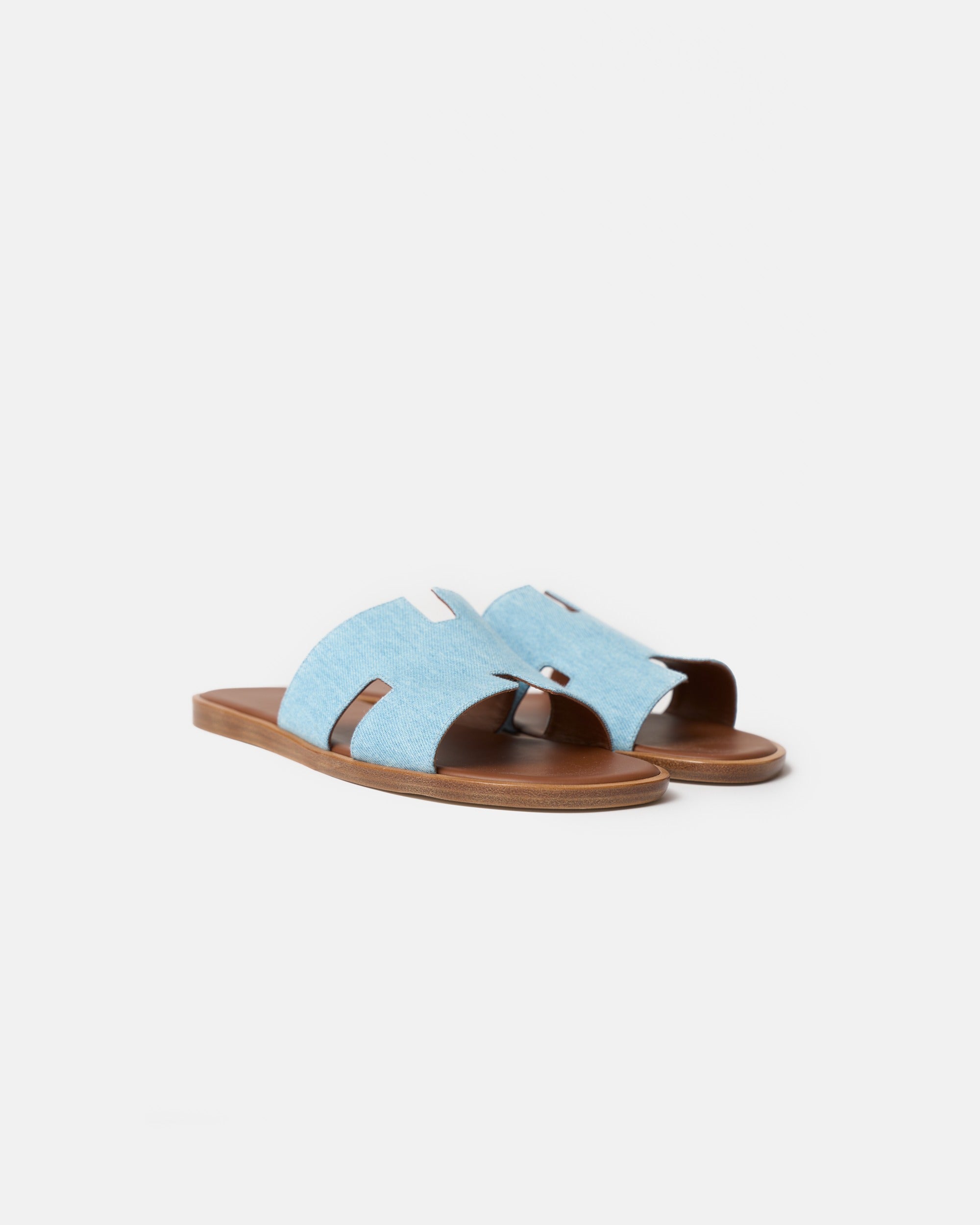 Hermes Izmir Bleu Clair/ Gold Denim Sandals