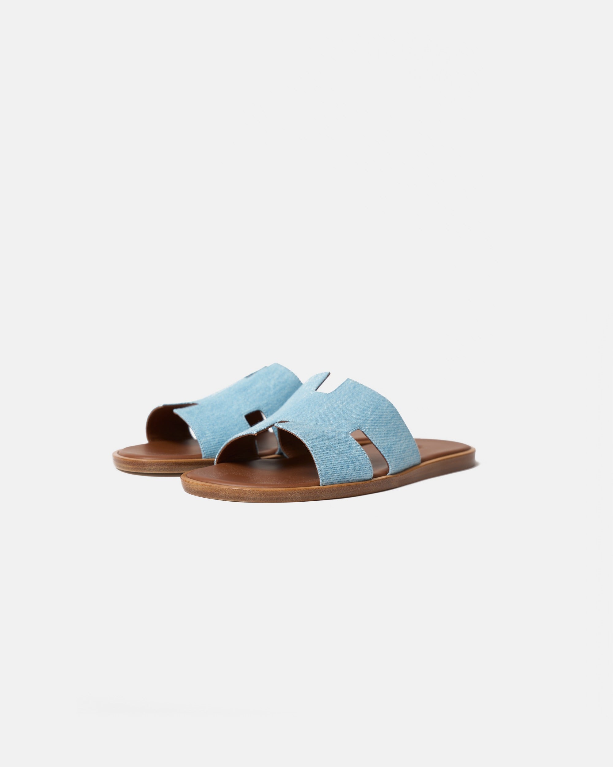 Hermes Izmir Bleu Clair/ Gold Denim Sandals