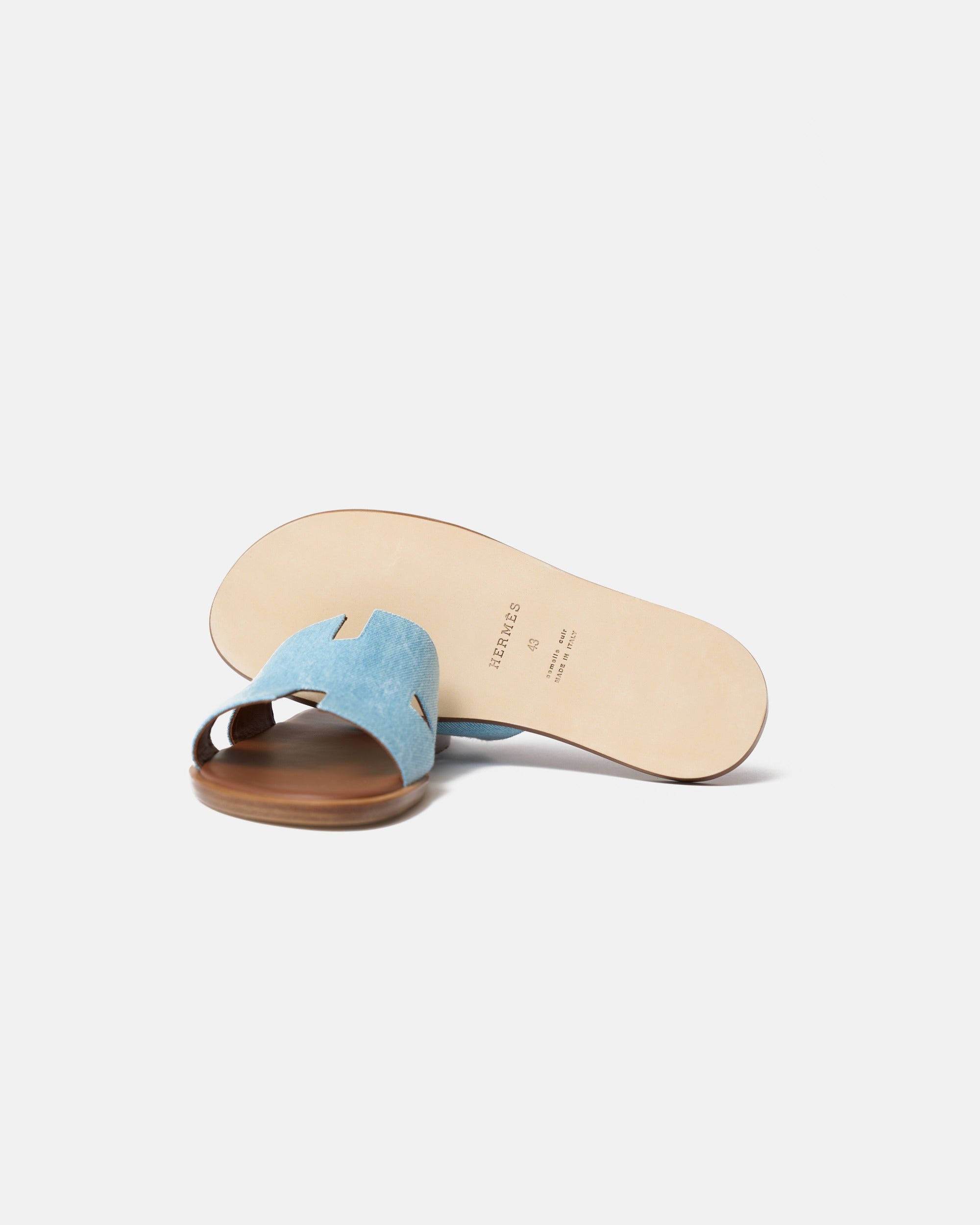 Hermes Izmir Bleu Clair/ Gold Denim Sandals