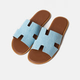 Hermes Izmir Bleu Clair/ Gold Denim Sandals