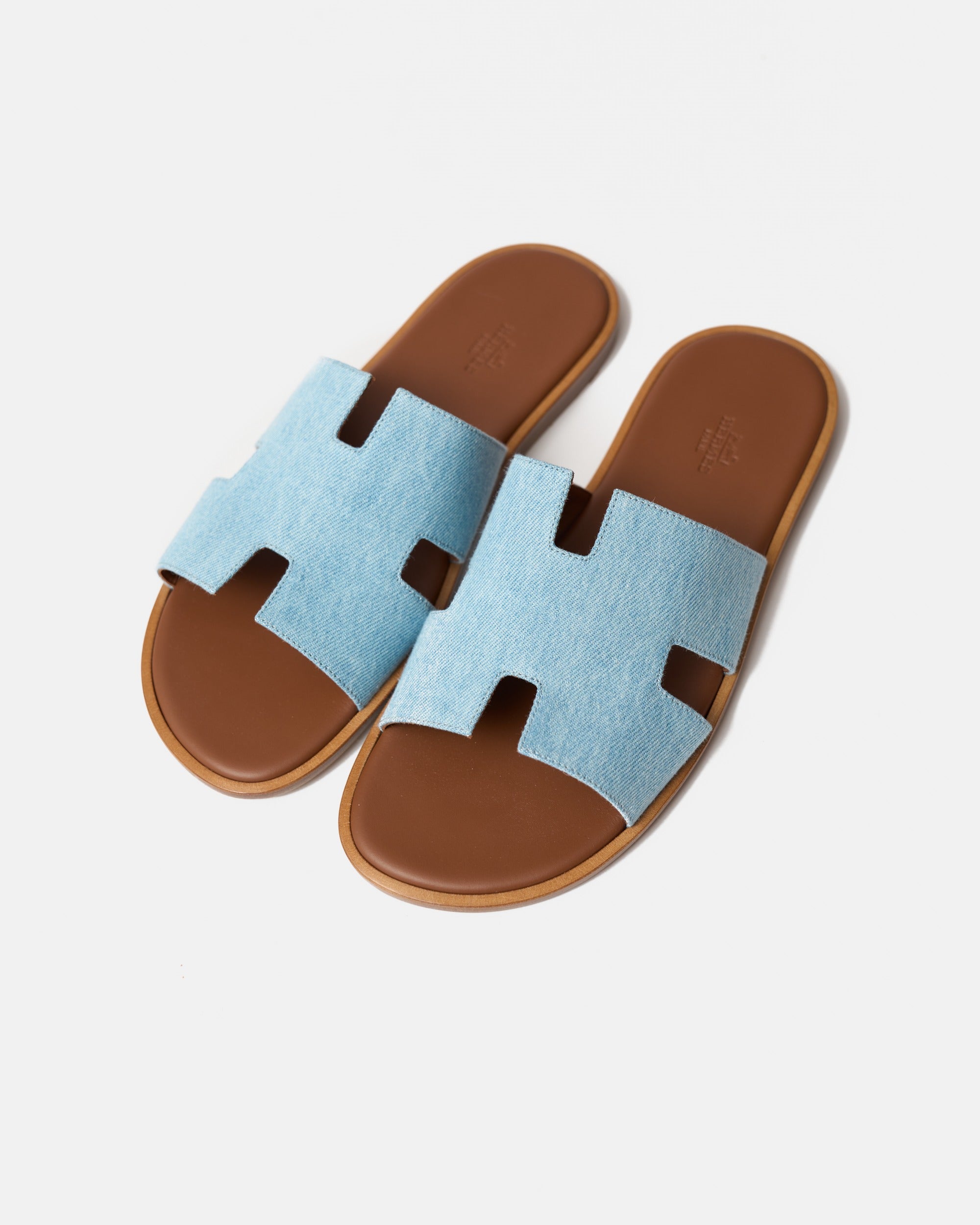 Hermes Izmir Bleu Clair/ Gold Denim Sandals