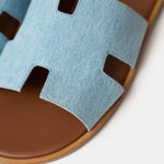 Hermes Izmir Bleu Clair/ Gold Denim Sandals