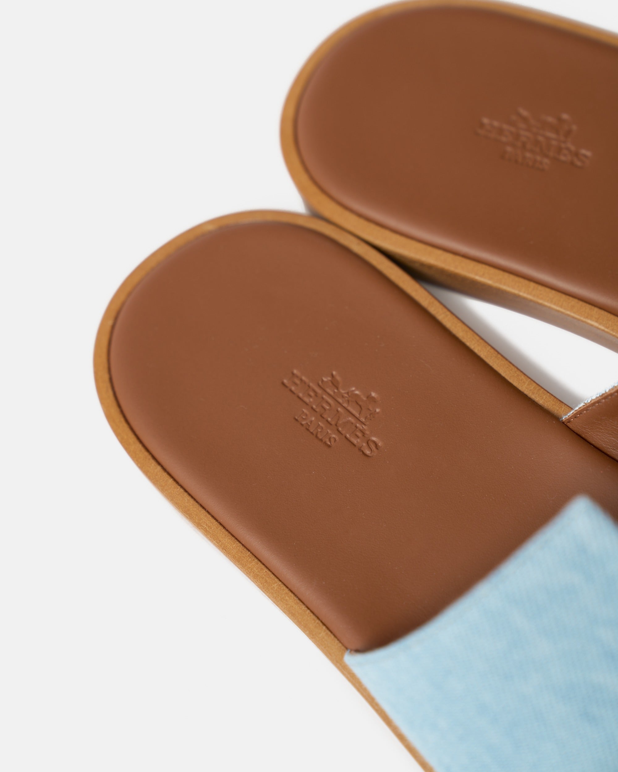 Hermes Izmir Bleu Clair/ Gold Denim Sandals