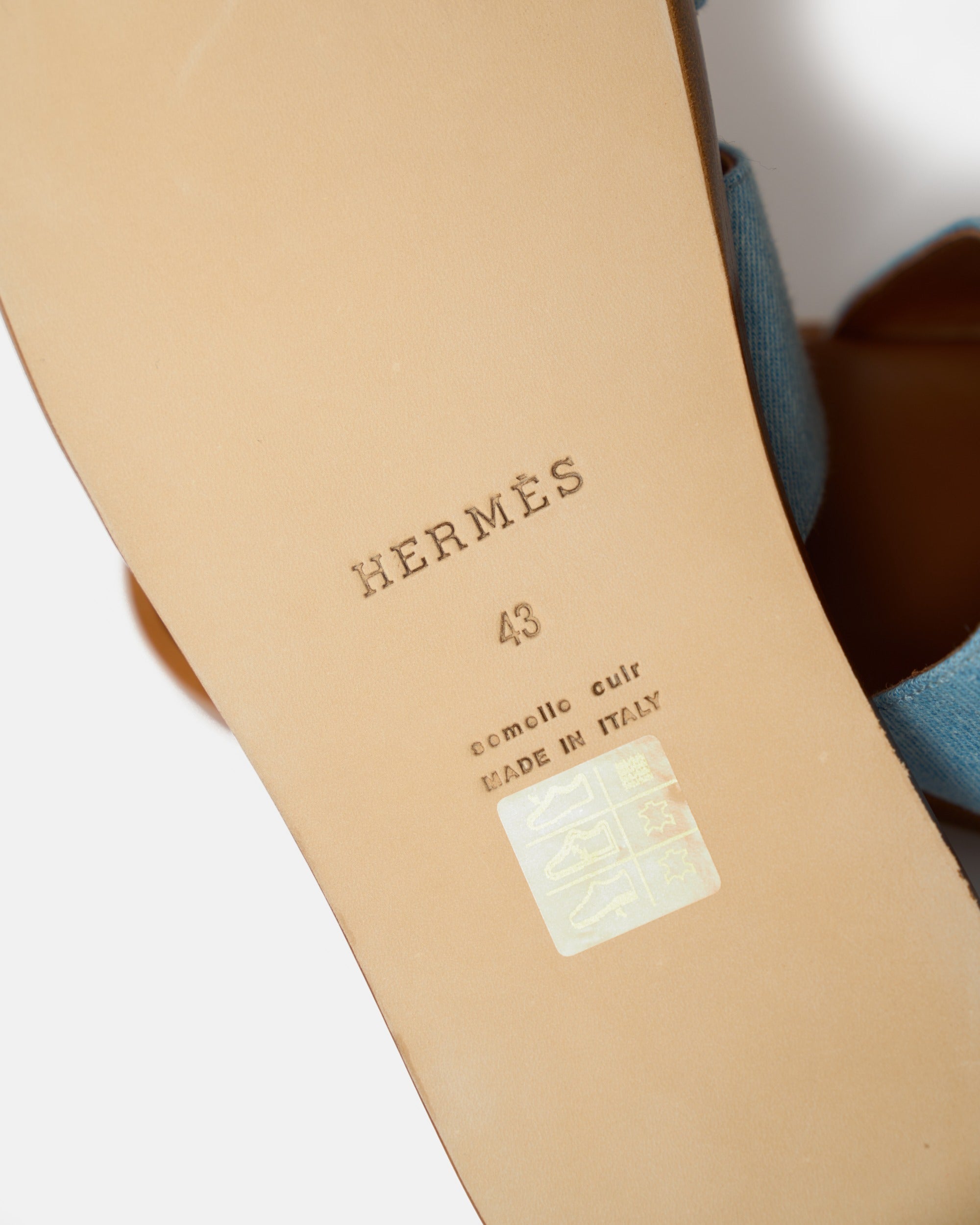 Hermes Izmir Bleu Clair/ Gold Denim Sandals