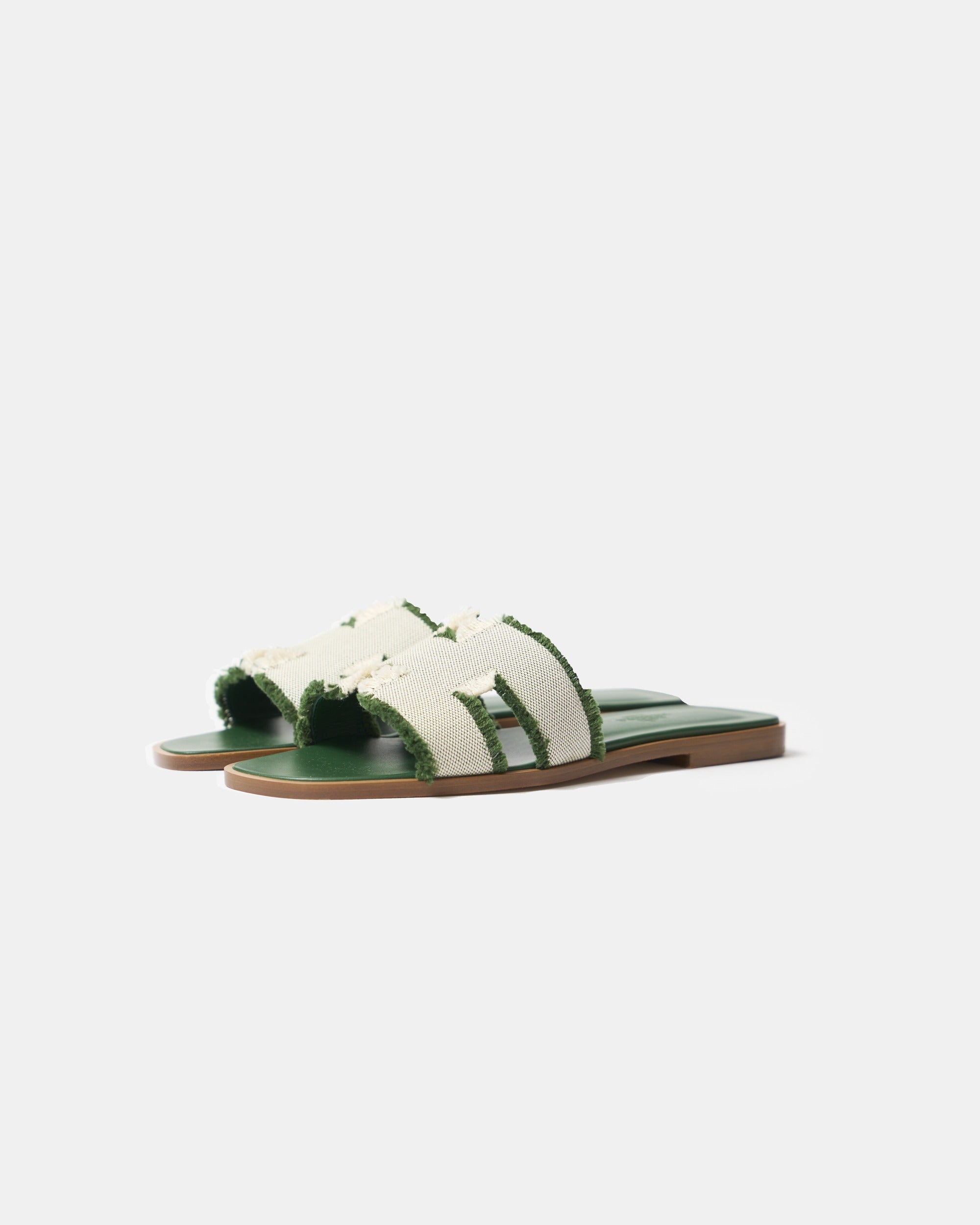 Bank Sandas Hermès Oran Vert Toile H Sandals – Selectif Official