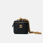 Chanel Mini Vanity Case Black Caviar Aged Gold Hardware