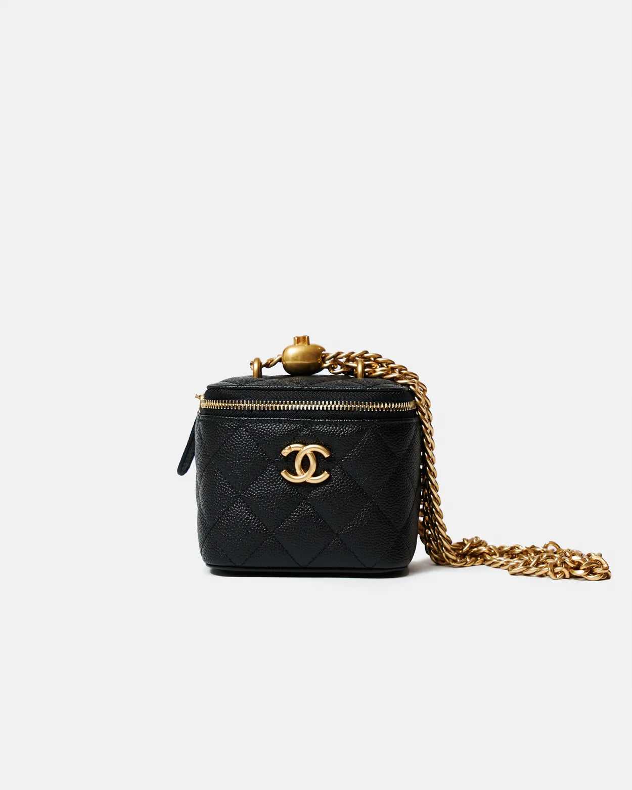 Chanel Mini Vanity Case Black Caviar Aged Gold Hardware