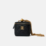 Chanel Mini Vanity Case Black Caviar Aged Gold Hardware