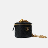 Chanel Mini Sweetheart Vanity Case Black Caviar Aged Gold Hardware
