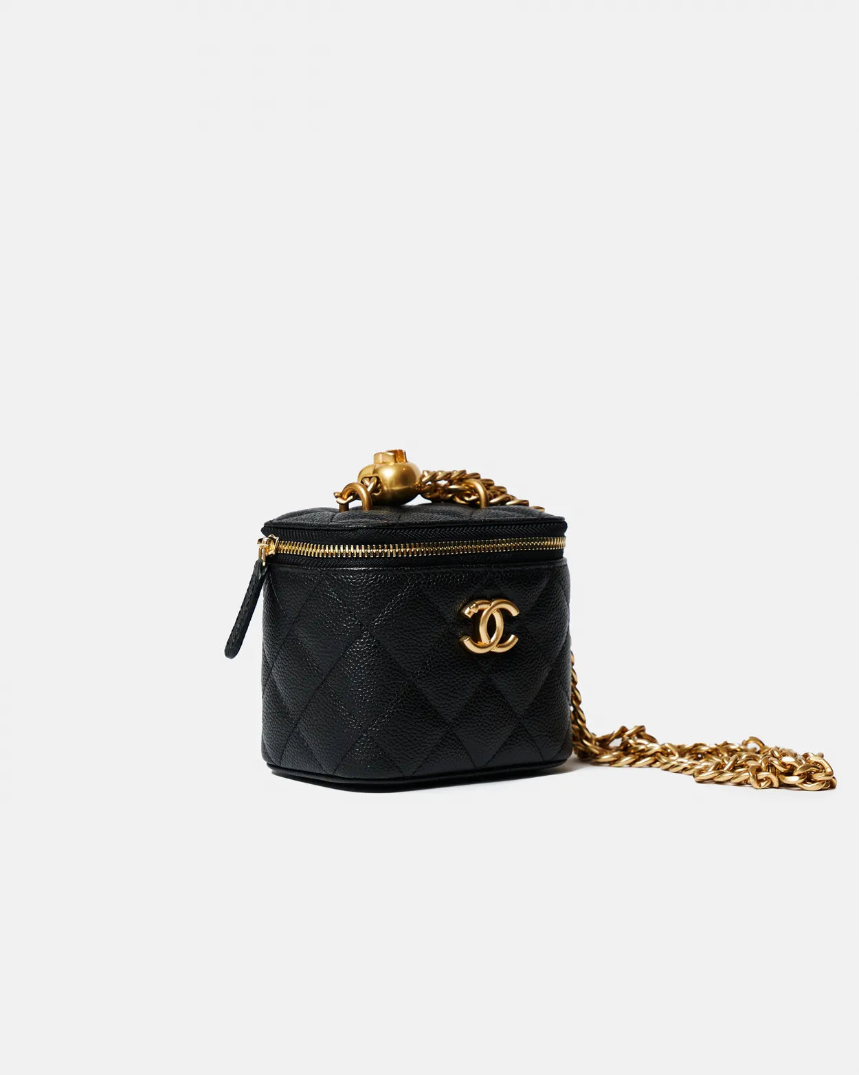 Chanel Mini Sweetheart Vanity Case Black Caviar Aged Gold Hardware