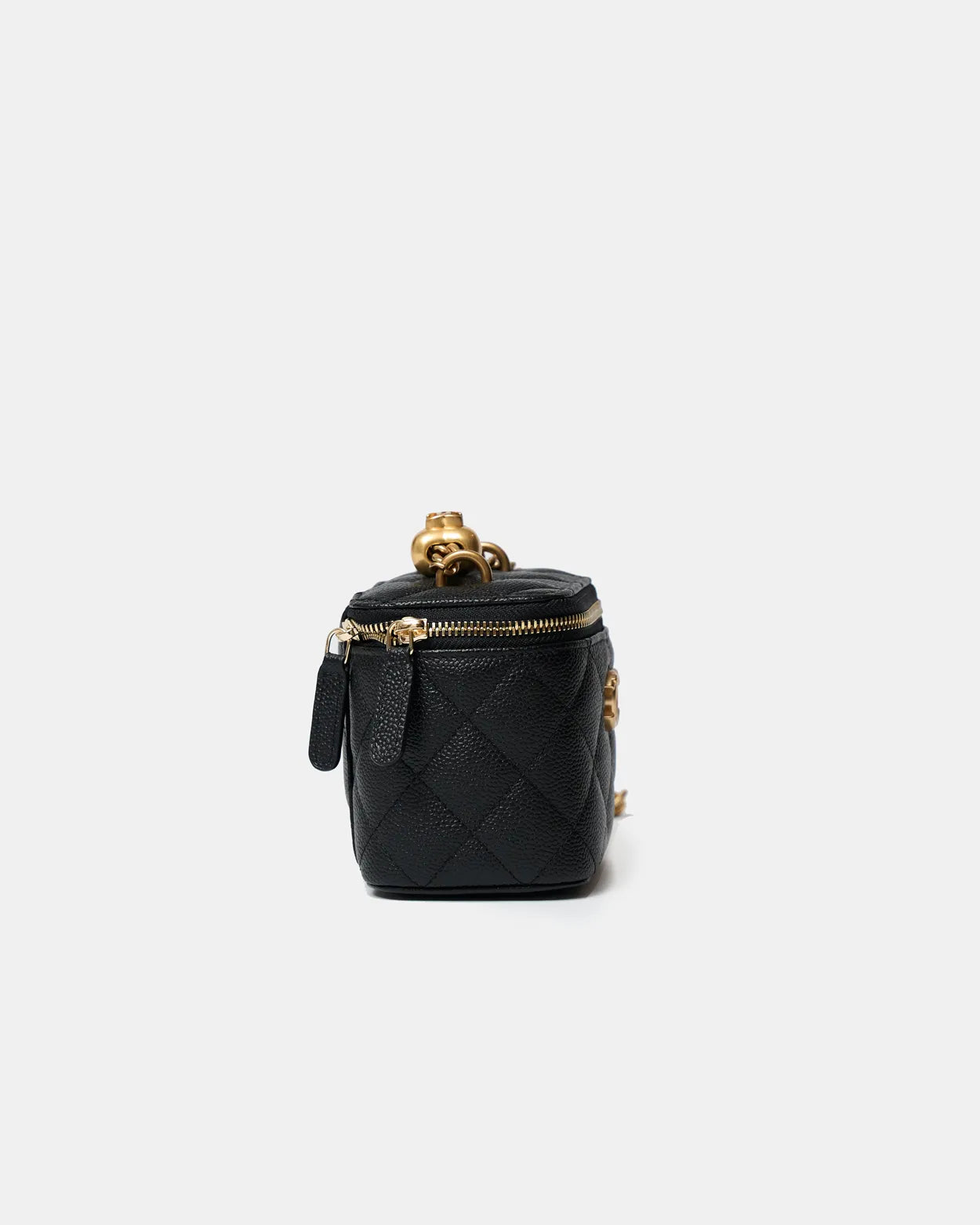 Chanel Mini Sweetheart Vanity Case Black Caviar Aged Gold Hardware