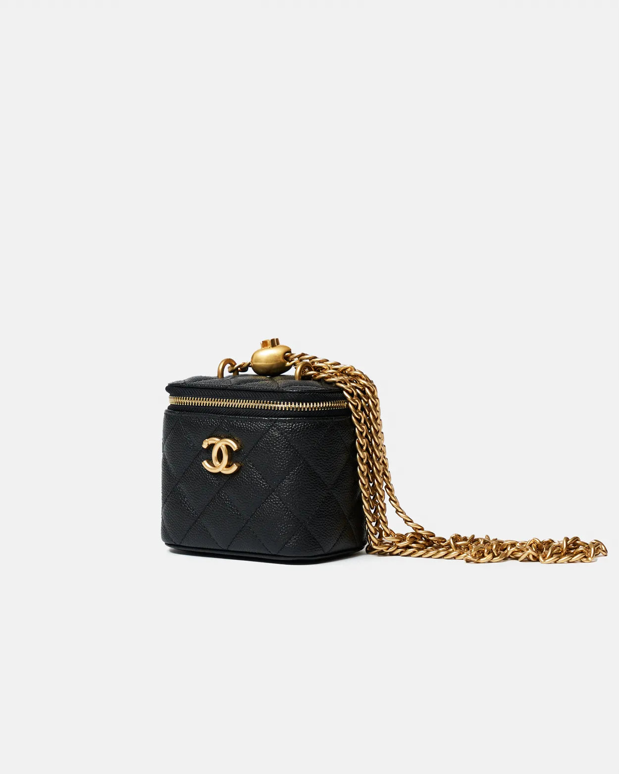 Chanel Mini Sweetheart Vanity Case Black Caviar Aged Gold Hardware