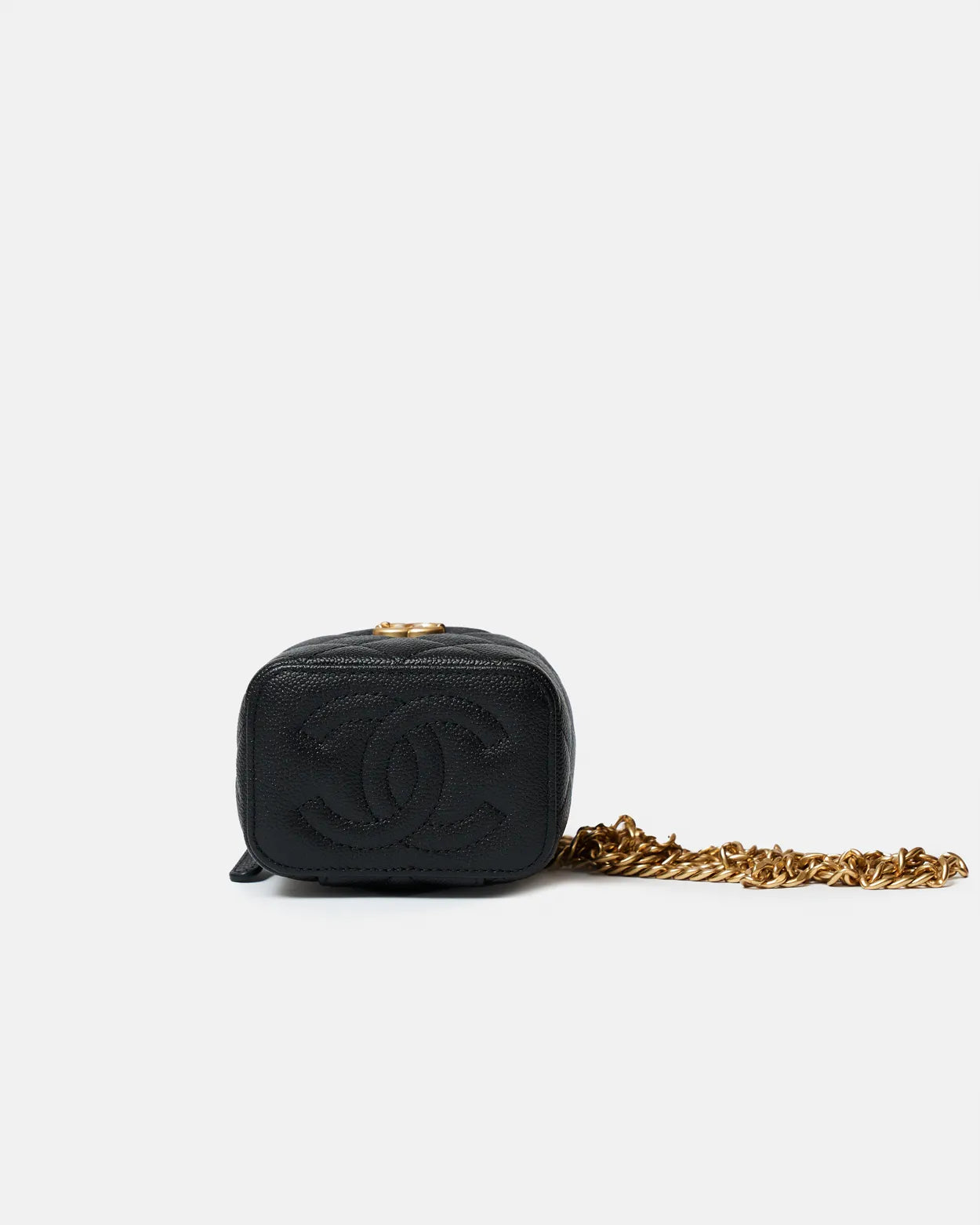 Chanel Mini Sweetheart Vanity Case Black Caviar Aged Gold Hardware
