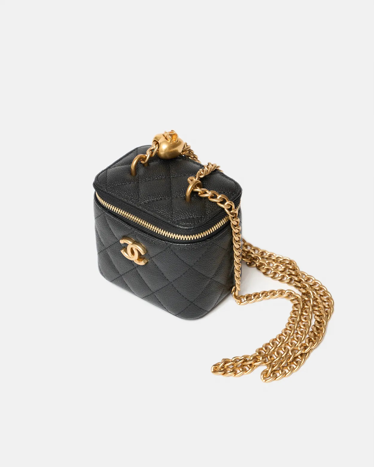Chanel Mini Sweetheart Vanity Case Black Caviar Aged Gold Hardware