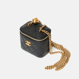 Chanel Mini Sweetheart Vanity Case Black Caviar Aged Gold Hardware
