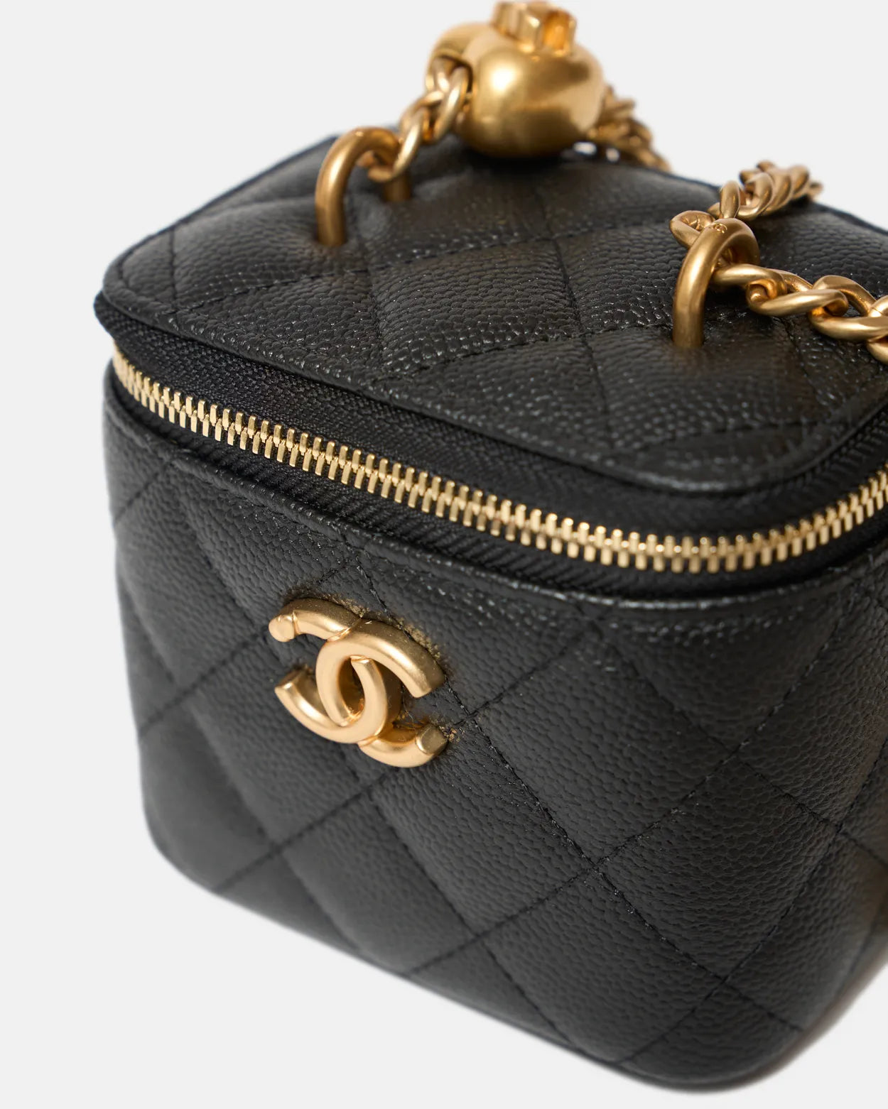 Chanel Mini Sweetheart Vanity Case Black Caviar Aged Gold Hardware