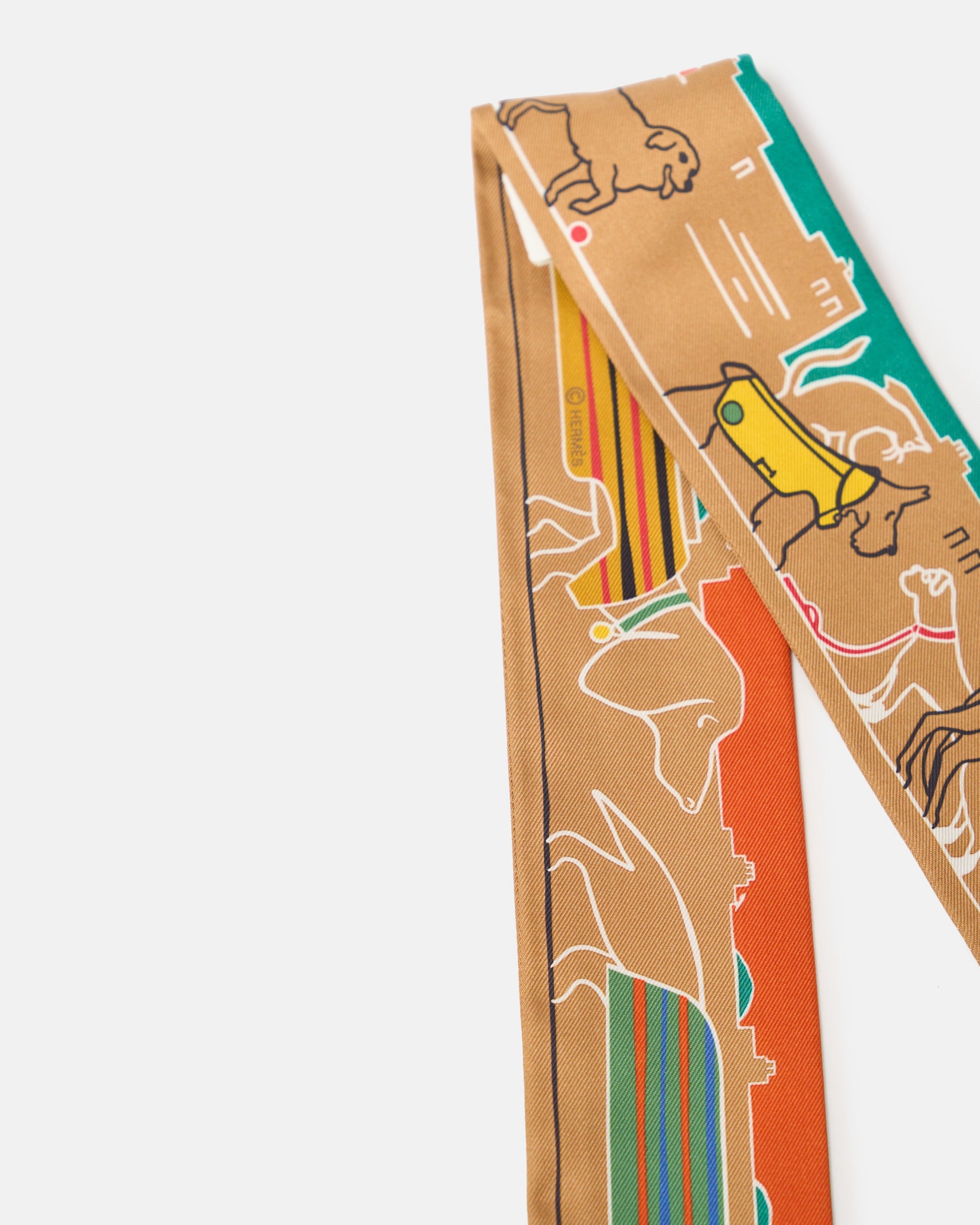 Hermès Twilly 86 Soie Les Chiens Parisiens Fm Beige