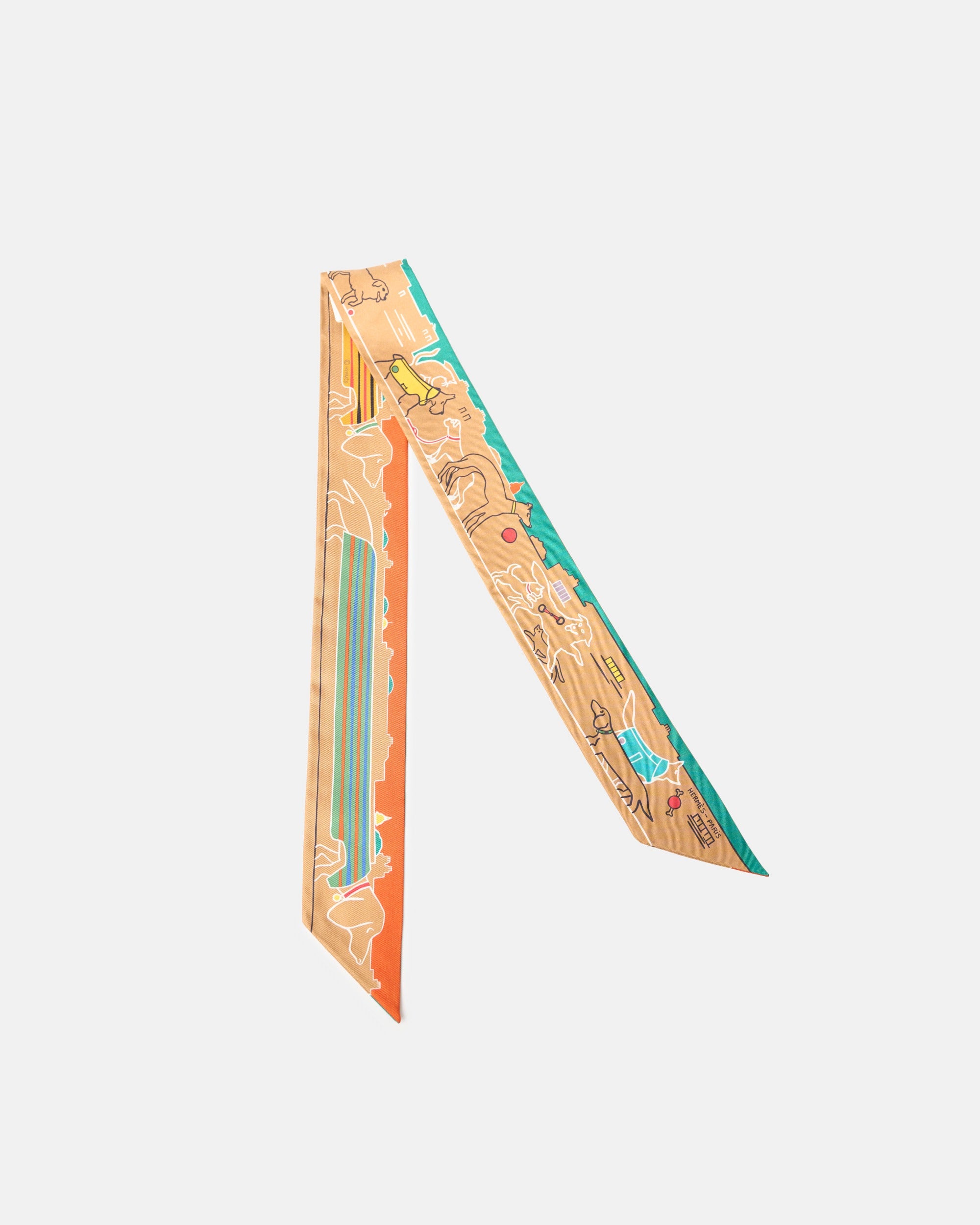 Hermès Twilly 86 Soie Les Chiens Parisiens Fm Beige