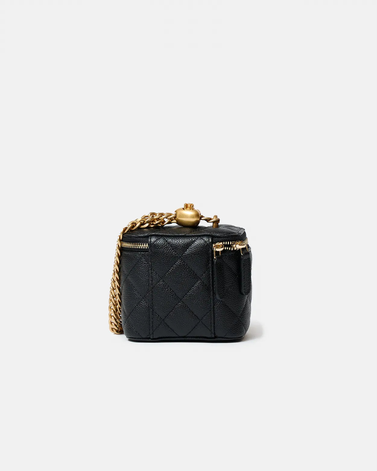 Chanel Mini Sweetheart Vanity Case Black Caviar Aged Gold Hardware