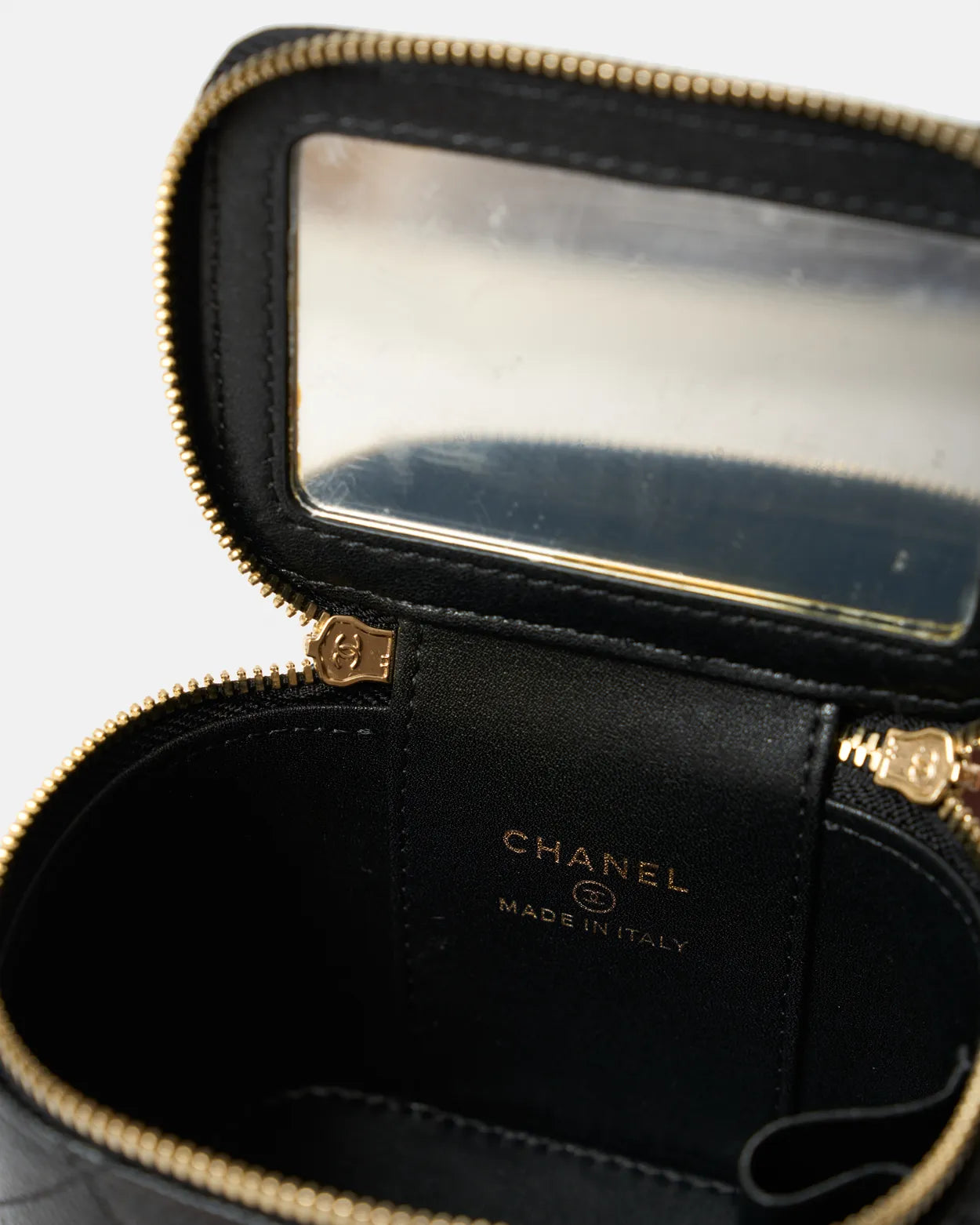 Chanel Mini Sweetheart Vanity Case Black Caviar Aged Gold Hardware