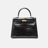 Hermès Kelly 25 Black Shiny Crocodile GHW