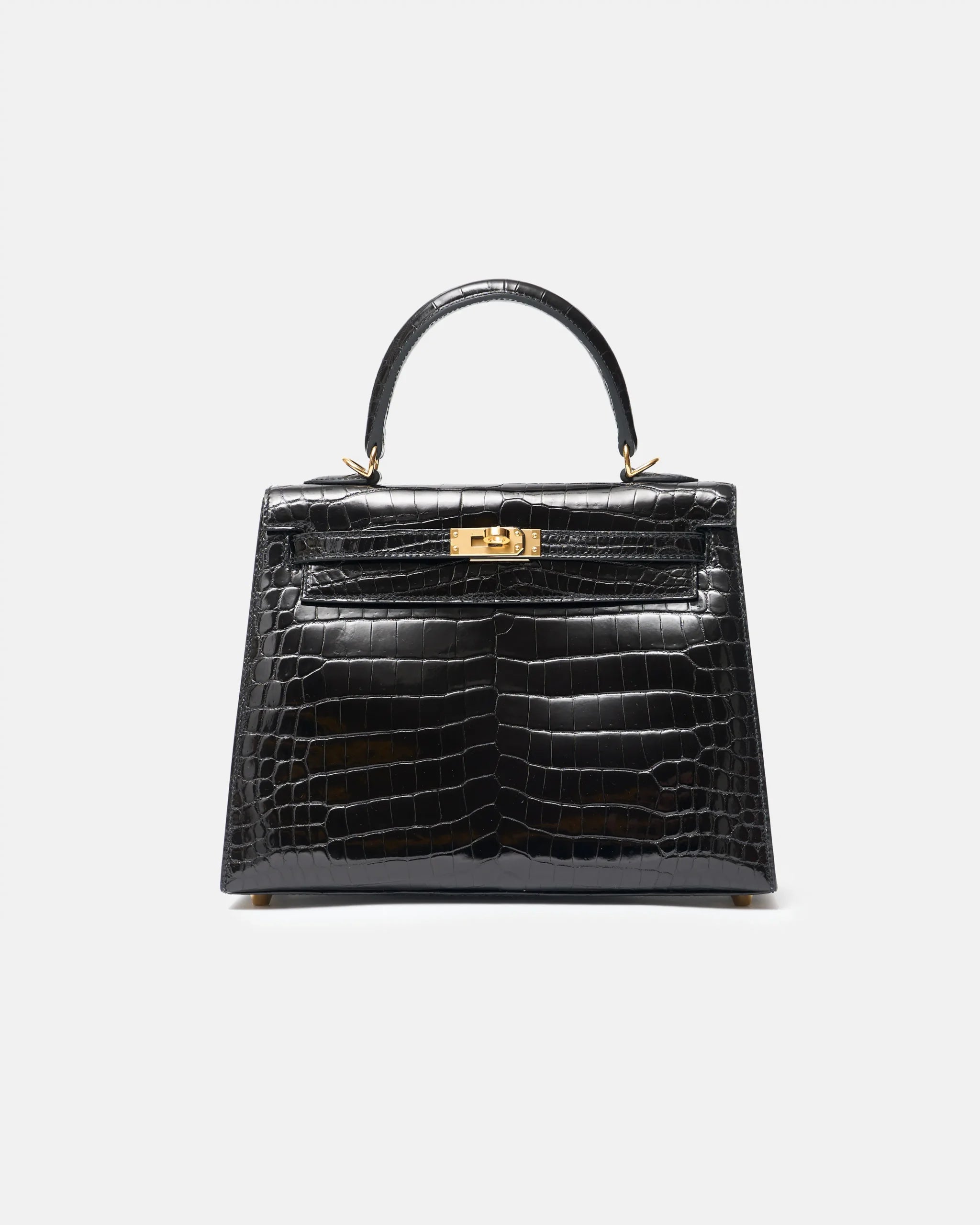 Hermès Kelly 25 Black Shiny Crocodile GHW