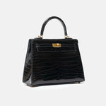 Hermès Kelly 25 Black Shiny Crocodile GHW