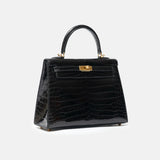 Hermès Kelly 25 Black Shiny Crocodile GHW
