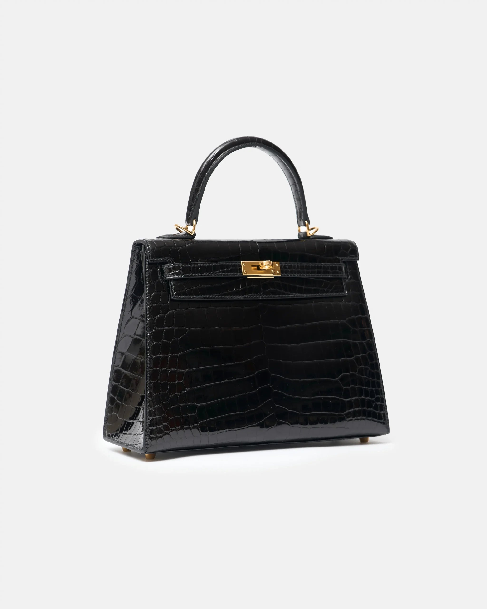Hermès Kelly 25 Black Shiny Crocodile GHW
