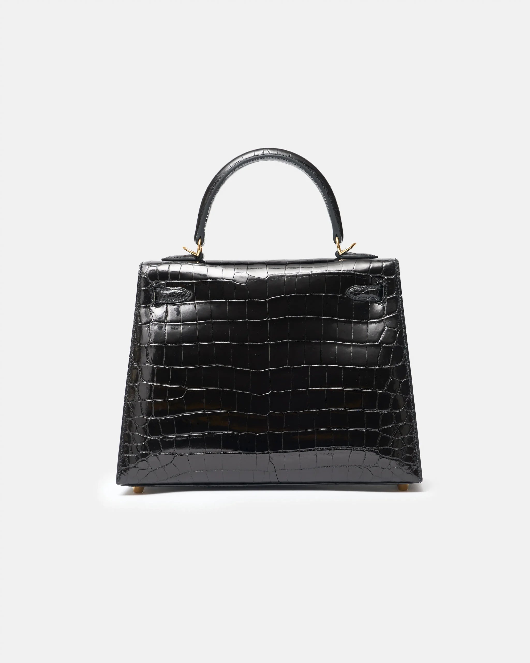 Hermès Kelly 25 Black Shiny Crocodile GHW