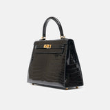 Hermès Kelly 25 Black Shiny Crocodile GHW