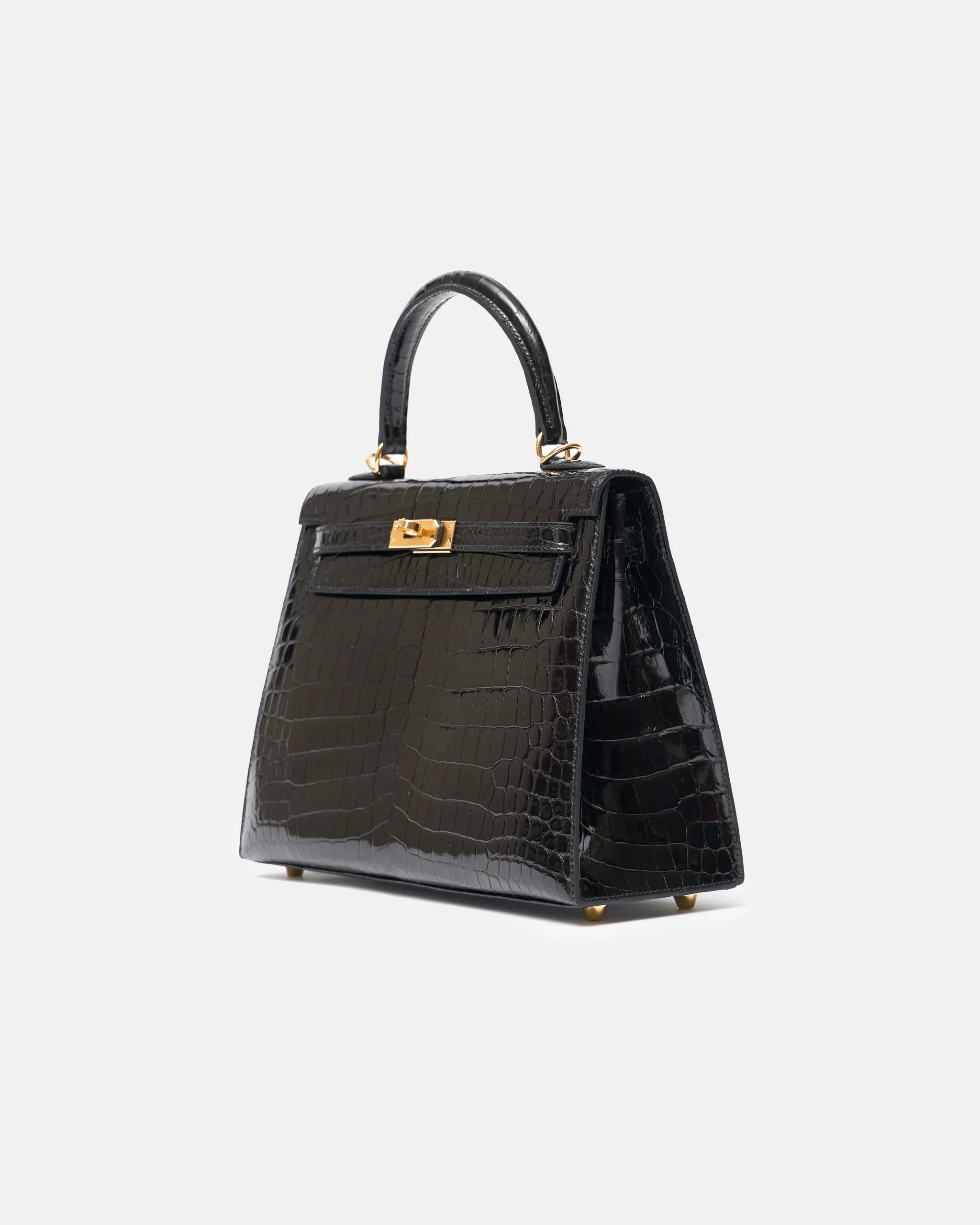 Hermès Kelly 25 Black Shiny Crocodile GHW