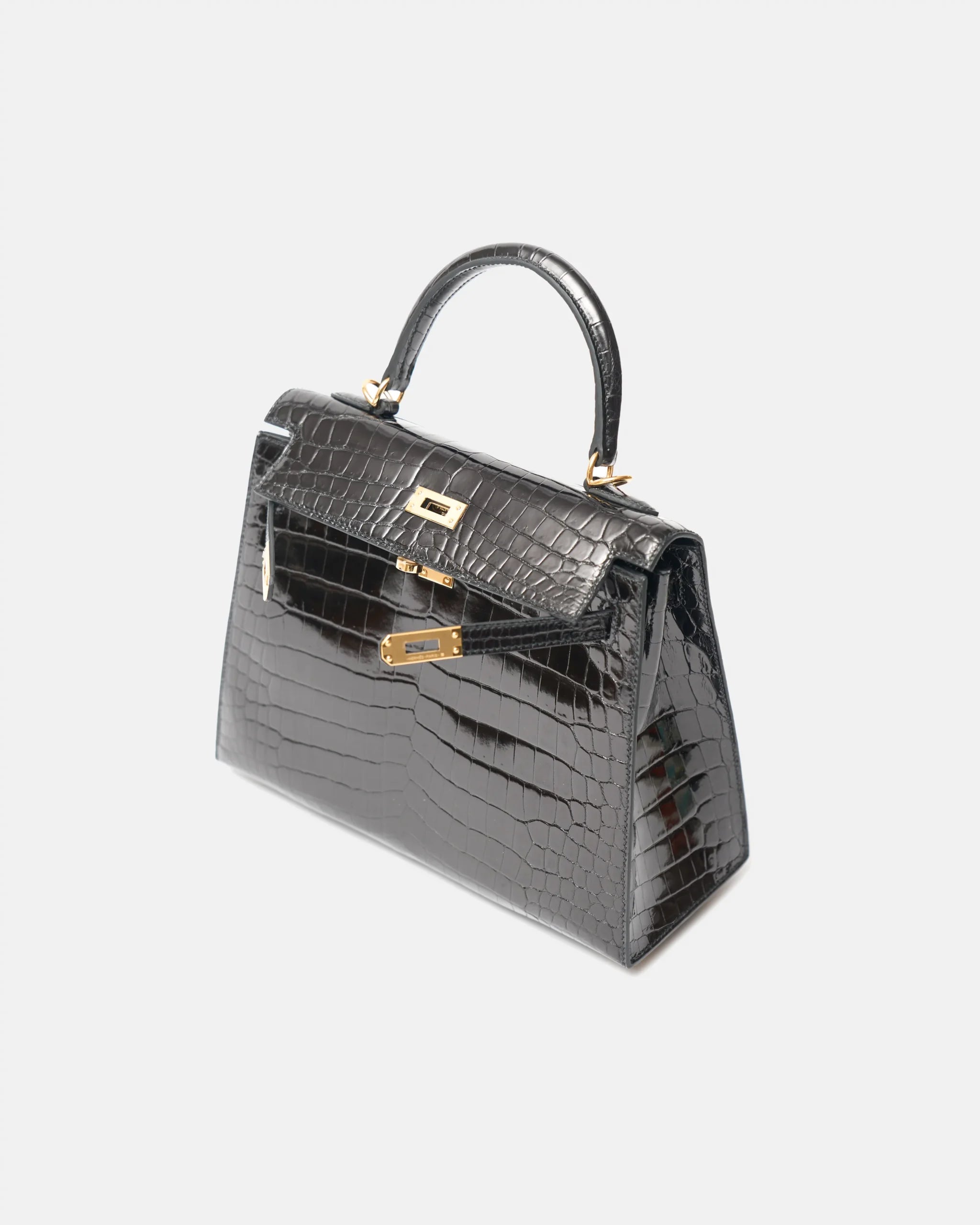 Hermès Kelly 25 Black Shiny Crocodile GHW