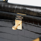 Hermès Kelly 25 Black Shiny Crocodile GHW