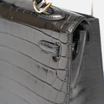 Hermès Kelly 25 Black Shiny Crocodile GHW