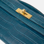 Hermès Bleu Colbert Kelly Cut Croc GHW